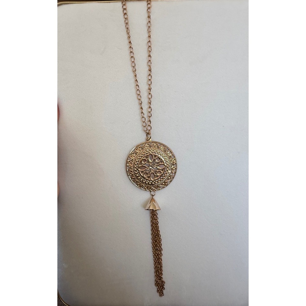 Gold‎ Filigree Mandala Pendant Long Tassel Chain Necklace Boho